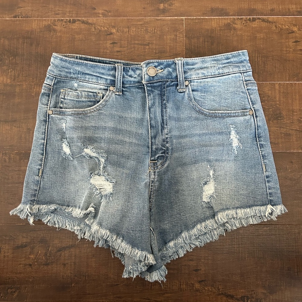 Black Label Blue Jean Shorts Distressed Raw Hem